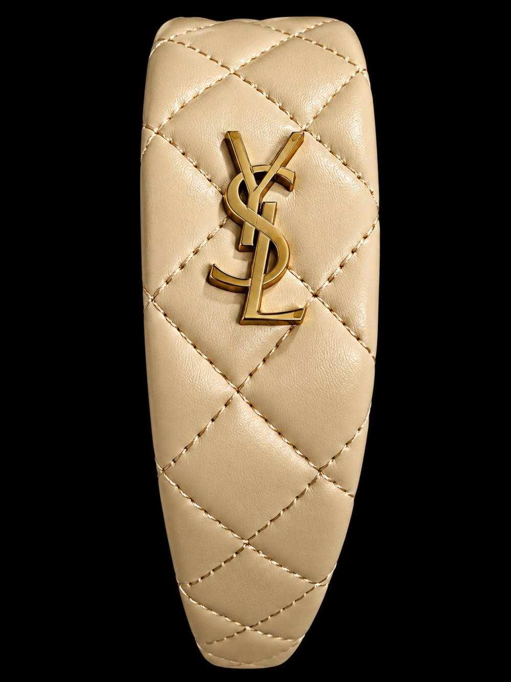 Saint Laurent Beige Quilted Logo Headband